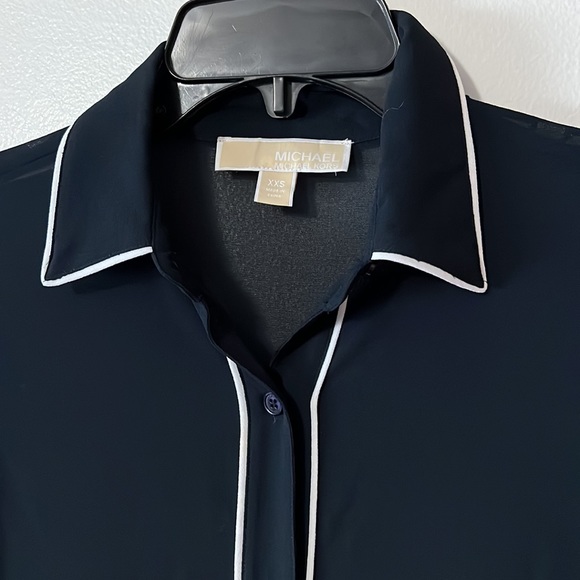 MICHAEL Michael Kors Navy Blue Sheer Long Sleeve Button Down Blouse - Picture 2 of 6